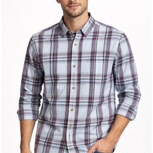 The North Face Men Blue Red Plaid Button Up Shirt Cotton Long Sleeve Small